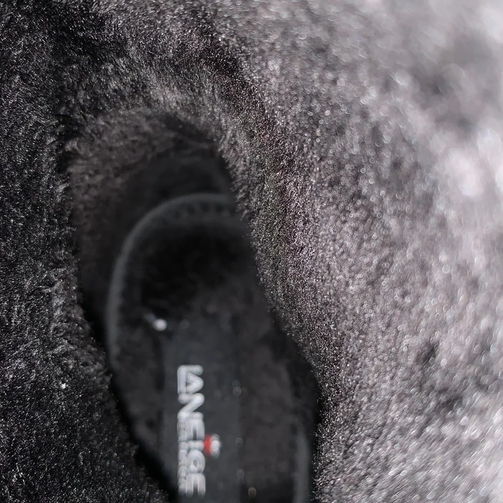 Laneige Canada 38 / 7-1/2 BLACK waterproof quilted vegan fur lace up snow boots